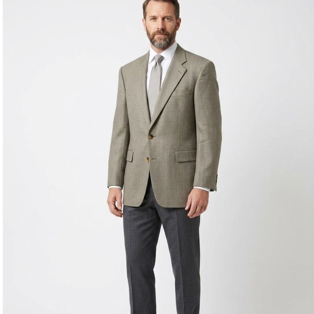 Chaps Ralph Lauren Blazer Mens 42L Grey Wool Blend Micro 3-Button Notch Lapel